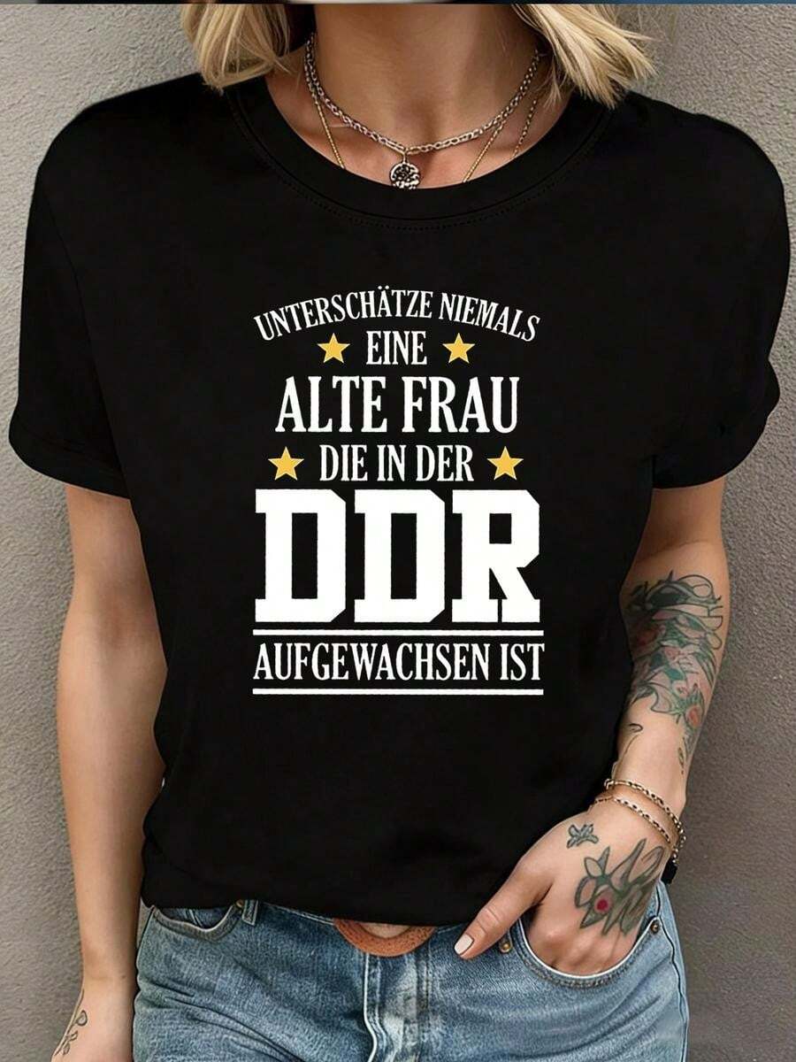1 pieza clásica y versátil, camiseta de manga corta de algodón puro, adecuada para usar en cualquier estación. Mujer, estilo elegante NO JAMáS SUBESTIMES A UNA MADRE ANCIENA - Negro - Ver 1