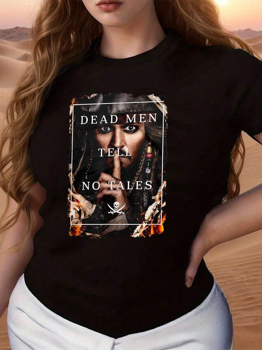 Image Inspired By Maritime Adventures Where Fire Symbolizes A Passion For Freedom And The Skull Reflects Courage In The Face Of The Unknown. Comfortable Women's T-Shirt With A Classic Cut, Ideal For Everyday Wear And Personal Expression. - 黑色 - 查看 1