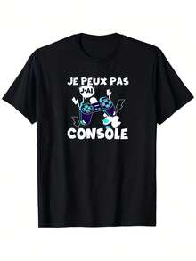 Men's Funny French Gaming T-Shirt - "Je Peux Pas J'ai Console" Graphic Design With Geometric Pattern, Lightweight Short Sleeve For Summer, Crew Neck, Casual Gamer Clothing, Gamer T-Shirt, Playful Design, Machine Washable - 黑色 - 查看 11
