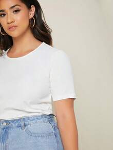 BASICS Camiseta De Cuello Redondo Sólido Para Tallas Grandes - Blanco - Ver 5
