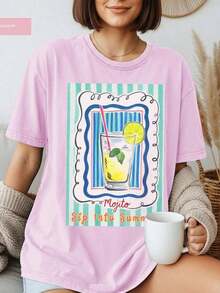 Ojito T-Shirt, Summer Graphic Tee, Retro Cocktail Tee, Unisex T-Shirt For Summer Drinks On Beach Vacation, Colorful And Bright T-Shirt For Women, Summer Choice, Urban Fashion, Casual Style. - 多色 1 - 查看 1