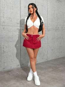 Tall Minifalda vaquera ultracorta, de moda para el verano - Rojo - Ver 5