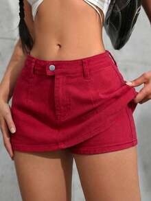 Tall Minifalda vaquera ultracorta, de moda para el verano - Rojo - Ver 7
