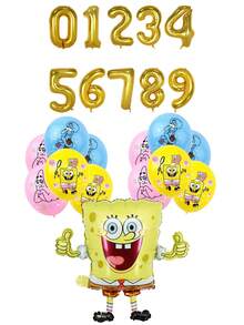 SpongeBob SquarePants Juego de globos para fiesta de cumpleaños y baby shower con temática de Bob Esponja, que incluye globo de lámina, globo dorado con el número 6 y globos de látex con estampados de Patrick y Calamardo, en colores vibrantes amarillo, rosa y azul, para decoraciones festivas, baby showers, reuniones de cumpleaños y eventos temáticos, perfecto para crear una atmósfera lúdica, alegre y memorable para la fiesta. - conjunto decorativo - Ver 2