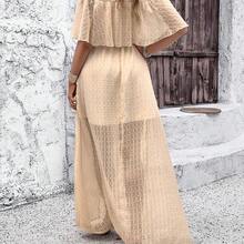 Holidaya Women's Off Shoulder Swiss Polka Dot High Slit Dress Maxi Vacation Beach Outfit - Albaricoque - Ver 4
