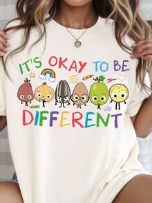 Plus Size Women's Casual Short Sleeve Crew Neck T-Shirt, Distinctive Tee, Autism Awareness T-Shirt, Autism Teacher Dress, High Quality Sports T-Shirt, Energetic Color Comfortable Summer T-Shirt By EnPure-Cotton - 杏色 - 查看 4
