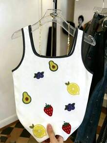Colorblock Crab & Lobster Print Sleeveless Crop Top, Fitted Slim Sexy Camisole For Beach Vacation, Y2K Style Suitable For Daily Casual, Travel, Beach Party, Street, School, Shopping, Country Music Festival, Summer Essential For Women - Multicolor - View 2