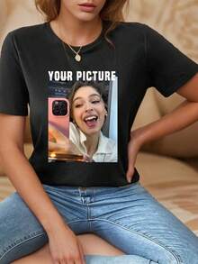 Camiseta Casual Personalizada con Foto, Corte Holgado, Ropa Casual de Primavera/Verano para Mujer, Personalizada con Fotos de Amigos/Parejas/Mascotas/Hermanas/Selfies, Camisetas Deportivas Casuales con Estampado Personalizado, Uniformes de Equipo, Regalos Sorpresa, Regalos de Cumpleaños, Regalos de Boda, Regalos para el Día de la Madre, Regalos para Mejores Amigas, Regalos de Aniversario, Regalos de San Valentín, Regalos para Ella, Blusas de Mujer, Ropa para Festivales de Música, Regalos de Fiesta, Elegante, a la Moda, Hipster, Casual, Minimalista y Chic, Personalizada, Única, Disfraces para Hombre, Guardarropa Compacto, Estilo Básico/Urbano para Hombres, para Cumpleaños, Vacaciones, Escuela/Competición, Deportes/Escalada, Color Negro, 100% Algodón, Duradera - Negro - Ver 1