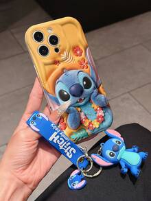 Disney Lilo And Stitch Phone Case : 3D Fluffy Pattern Border Protector Phone Soft Phone Case With A Free Cute Stitch Bracelet Chain Lanyard, Stitch, Lilo, Angel, For Apple 17 Promax 17 Pro 16 15 14 13 12 11 Pro Max XS Max X XR Soft Cover Summer Phone Case - trắng - Xem 3