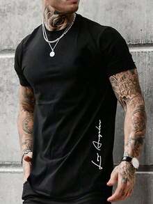 Manfinity LEGND Men's Letter Print T-Shirt - Black - View 1