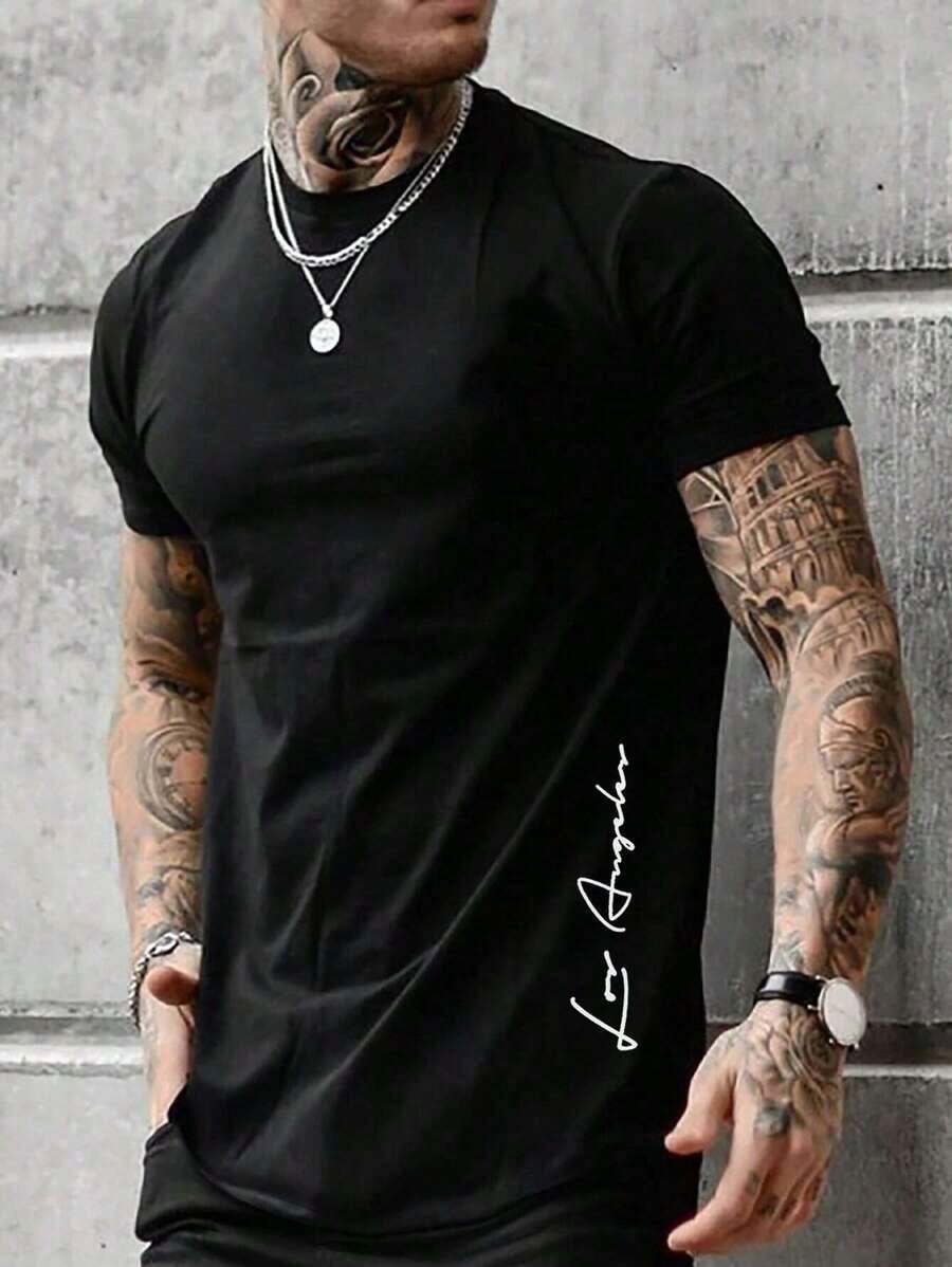 Manfinity LEGND Men's Letter Print T-Shirt - Black - View 1