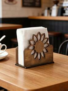 Soporte de servilletas de madera con diseño de girasol, caja de pañuelos de escritorio con veta de madera, caja de almacenamiento de servilletas de girasol de moda, diseño de girasol - Soporte de pañuelos de escritorio estilo bohemio, adecuado para restaurante, cocina o sala de estar, decoración de cocina, soporte de servilletas de mesa, accesorios de cocina, estilo rústico - Multicolor - Ver 2