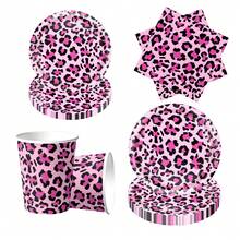 50pcs Pink Leopard Print Tableware Set, Includes Plates, Cups And Napkins, Suitable For Birthday, Party And Holiday Celebrations - View 13