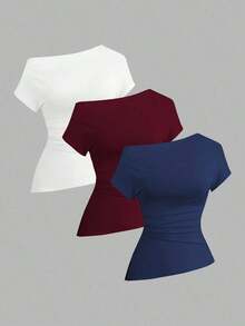 Camiseta casual asimétrica de hombro para mujer - Multicolor 5 - Ver 1