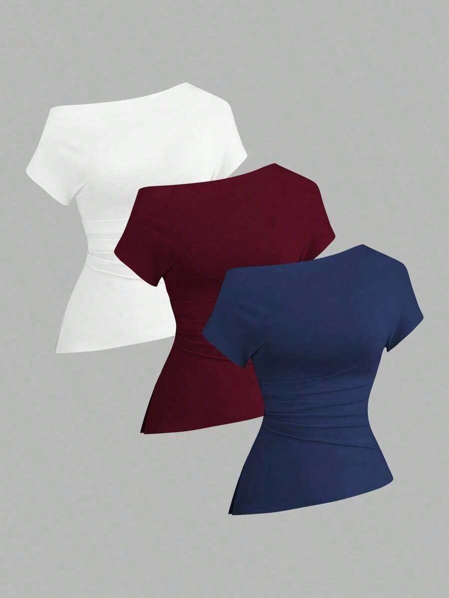 Camiseta casual asimétrica de hombro para mujer - Multicolor 5 - Ver 1