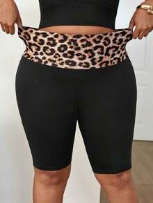 Leggings básicos de color liso para mujer de talla grande, apropiados para shorts de verano hasta la mitad del muslo, adecuados para personas de estatura talla grande baja, leggings de cintura alta, para uso diario, ocio, deportes, vera - Negro 2 - Ver 5