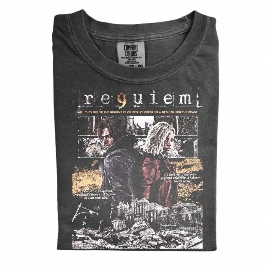 Vintage Requiem T-Shirt, Retro Survival Horror Game T-Shirt, Gaming T-Shirt, Gift For Men, Gift For Women, Crew Neck T-Shirt, Fashion T-Shirt - 黑色 - 查看 1