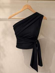 Women's Versatile Multi-Tie Blouse, One Shoulder, Elegant, Fashionable And - 黑色 - 查看 1