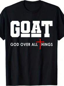 Only T-Shirts, GOAT Graphic T-Shirt - Black Crew Neck With White Lettering And Red Cross Design | Almighty Statement Edition | An Ideal Casual Wear And Spiritual Motivation | A Distinctive Gift Option For Those Who Love Faith And Sports - 1 件(T卹) - 查看 2