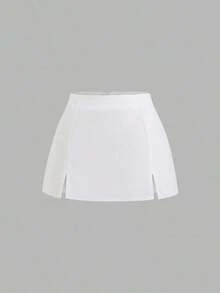 Falda mini casual de fiesta con abertura y corte en A de ante color Maillard para mujer, para otoño/invierno - Blanco - Ver 7