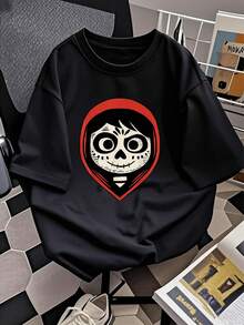 Skull With Red Hood Symbolizing The Connection Between Life And Death And Feminine Inner Strength. Comfortable Casual Women's T-Shirt For Everyday Wear. - 黑色 - 查看 2