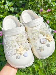 12 pezzi Accessori con fiocco in pizzo bianco, decorazioni a forma di stella marina bianca per scarpe, clip rimovibili per scarpe, fiori decorativi per scarpe fai-da-te, alla moda ed eleganti, adatti per sandali traforati, ciabatte, ottimi come regali per le vacanze - Albicocca - Visualizzare 2