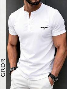 Áo sơ mi nam tay ngắn cổ Henley họa tiết chim bồ câu hòa bình cổ điển GRDR dành cho mùa hè, món đồ thiết yếu thường ngày, không thể thiếu trong tủ đồ mùa hè. - trắng - Xem 3