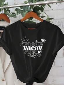 Camiseta unisex de manga corta, para mujerRosa"VACAYMODO"GráficoCamiseta-InformalCortoMangaTripulaciónCuello,LigeroPoliésterVeranoPlayaTeeconPalmaÁrbol&SolDiseño,MáquinaCamisetas lavableshombre, , , Dazymujer,romwehombres, bohochic,maestrasregalos,camisetaparaconjuntos de mujercon curvasparamu,y2k, - Negro - Ver 1