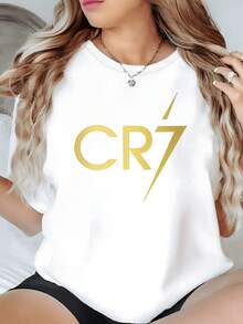 Gold Symbol With Large Letters Expressing Strength, Confidence, And Energy, Conveying A Modern Sense Of Empowerment And Active Attitude. Comfortable And Stylish Casual Women's T-Shirt - 白色 - 查看 8