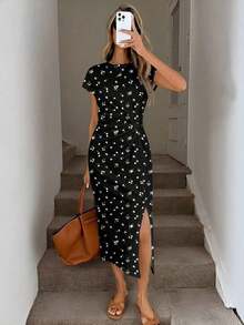 Vestido midi casual de mujer con estampado de lunares, cintura retorcida y abertura alta sin mangas; Vestido ajustado texturizado casual de mujer; Conjunto de fitness de mujer; Vestido de invitada de boda de mujer; Atuendo de oficina de mujer - Multicolor 4 - Ver 1