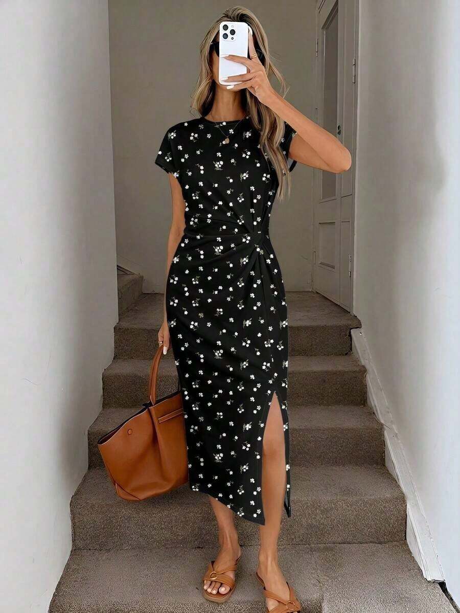 Vestido midi casual de mujer con estampado de lunares, cintura retorcida y abertura alta sin mangas; Vestido ajustado texturizado casual de mujer; Conjunto de fitness de mujer; Vestido de invitada de boda de mujer; Atuendo de oficina de mujer - Multicolor 4 - Ver 1