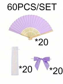 Conjunto de 60 peças, leque dobrável feminino da série roxa de verão, laço da série verde, saco de areia transparente, decoração para festa de casamento. Ideal para presentear a noiva, lembrancinha de aniversário, adereço para fotos de madrinhas, leque de verão, artigos para eventos e festas, conjunto com várias sacolas para presentes. - Multicolorido - Ver 14