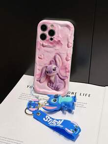 Disney Lilo And Stitch Phone Case : 3D Fluffy Pattern Border Protector Phone Soft Phone Case With A Free Cute Stitch Bracelet Chain Lanyard, Stitch, Lilo, Angel, For Apple 17 Promax 17 Pro 16 15 14 13 12 11 Pro Max XS Max X XR Soft Cover Summer Phone Case - trắng - Xem 5