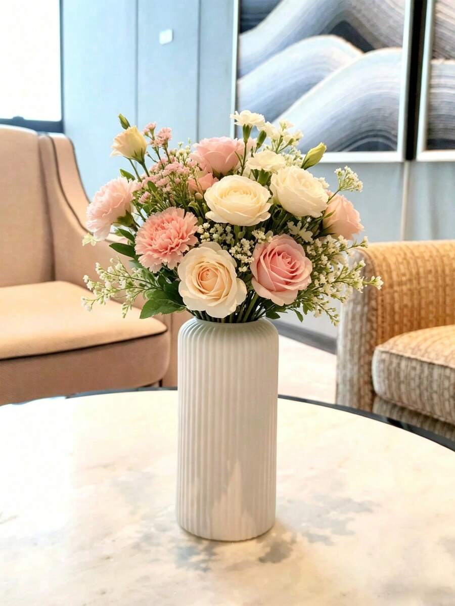 白色塑料花瓶,1个装,桌面装饰花瓶,阳台装饰花瓶,易于清洁,可重复使用,不易碎PP材质,适用于婚礼、派对、餐桌、酒店、节日装饰、卧室装饰,也是送给女士、母亲节、生日的礼物。 - 白色 - 查看 1