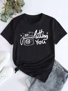 Women's T-Shirt With A Simple And Versatile Design, Cotton T-Shirt - 黑色 - 查看 1
