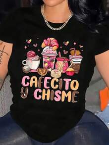 2026 New Arrival Spring Casual Travel Exclusive Pattern Short Sleeve Round Neck T-Shirt Summer Style - Black - View 1