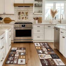 1 pieza Alfombra de cocina con patrón de collage de café vintage, alfombra decorativa para fiestas, alfombra antifatiga y absorbente para la cocina, el pasillo, el baño y la lavandería - Multicolor - Ver 6