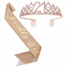 Rose Gold Birthday Crown Strap Set, Rhinestone Number Crown + Glitter Strap, Women's Birthday Party Decor Accessories - Multicolor - View 9