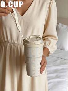 1pc 500ml (16.9oz) Lace Floral Themed Double Wall Stainless Steel Insulated Tumbler, Fabric Strap, 2 Drinking Modes - Straw & Sip Lid, Suitable For Home, Office, Gym, Travel, School, Kitchen, Gift For Partner, Mother's Day, Back To School, Graduation, Anniversary - Multicolor - View 9