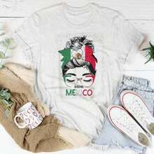 Camiseta de Mujer con Diseño de Moño Desordenado "Viva México" para la Independencia Mexicana / Camiseta de Manga Corta - Blanco - Ver 3
