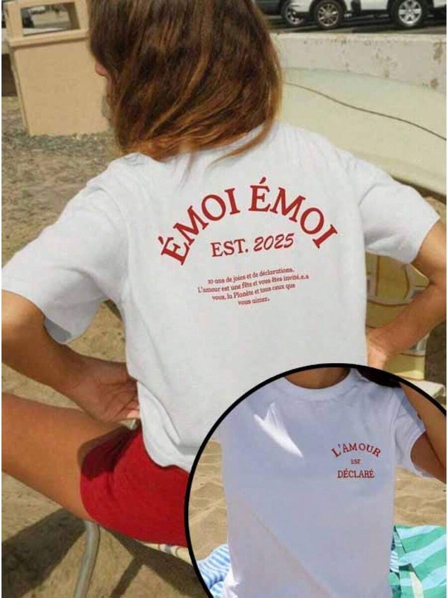 T-Shirts GraphicNew Summer 2026 Collection, Old School Style [Double-Sided Print] [Wilderness Orientation] Pure Cotton Crew Neck Short Sleeve T-Shirt With EMOI EMOI Letter Print, Casual, Sizes: S–7XL; 24-Hour Shipping. Clothing. - 白色 - 查看 1