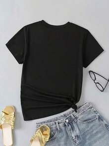 Soft 100% Cotton T-Shirt. Stylish And Fashionable Women's T-Shirt For Summer, With A Round Neck And Short Sleeves, Featuring A Cartoon Puppy Print. Versatile, Comfortable, Loose-Fitting, And Breathable. A Cotton T-Shirt That Goes With Everything. - 黑色 - 查看 2