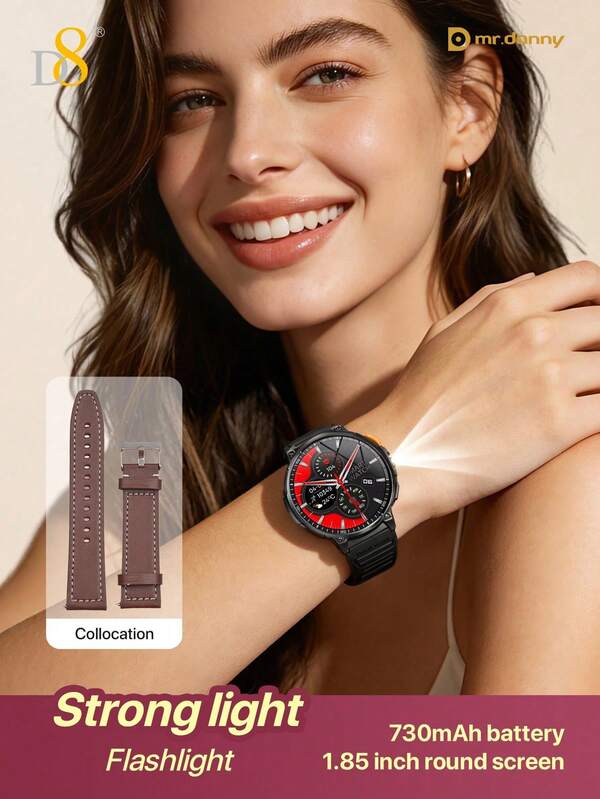 D8 Smart Watch For Women 2026 New, 1.85 Inch Full Round IPS HD Touch Screen, 730mAh Large Battery Long Standby, 128MB Large Memory, Built-In Bright Flashlight For Emergency, 20+ Sports Modes Fitness Tracker (Running, Yoga, Cycling, Swimming)