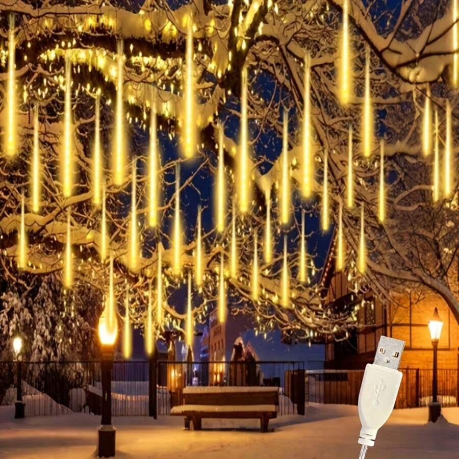 1pc LED Meteor Shower String Light With 8 Tubes, USB Powered Fairy Lights, IP44 Waterproof, Suitable For Decorating Patio, Landscape, Bar Tent, Fence, Christmas, Halloween And More Scenarios. Santa Claus