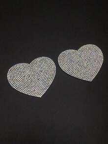 DIY Shiny Rhinestone Heart Shaped Patch, Embroidered Decorative Crystal Diamond Hook And Loop Sticker, Ironing On Clothes, Bags, Hats - Love - View 6
