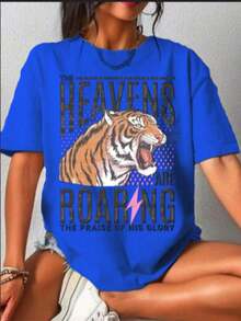 Suave Camisetas de Verano para Mujer, Camisetas de Mujer, Camiseta "El Cielo Ruge", Camiseta Vintage con Versículo Bíblico de Estilo Religioso, Temática Cristiana, Ropa de Algodón de Estética Retro, Estilo de Moda Casual y Elegante, Estilo Relajado, Almacén Local, Ropa de Verano Holgada y Cómoda para Mujer,  mujer, blusa para mujer, ropa deportiva de mujer - Azul - Ver 5
