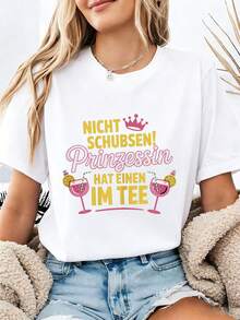 DON'T PUSH! The Princess Is Pregnant! Don't Pressure Her! Women's Short-Sleeved T-Shirt With A Round Neck And Crown Cocktail Print For Spring/Summer. M8IR - 白色 - 查看 6