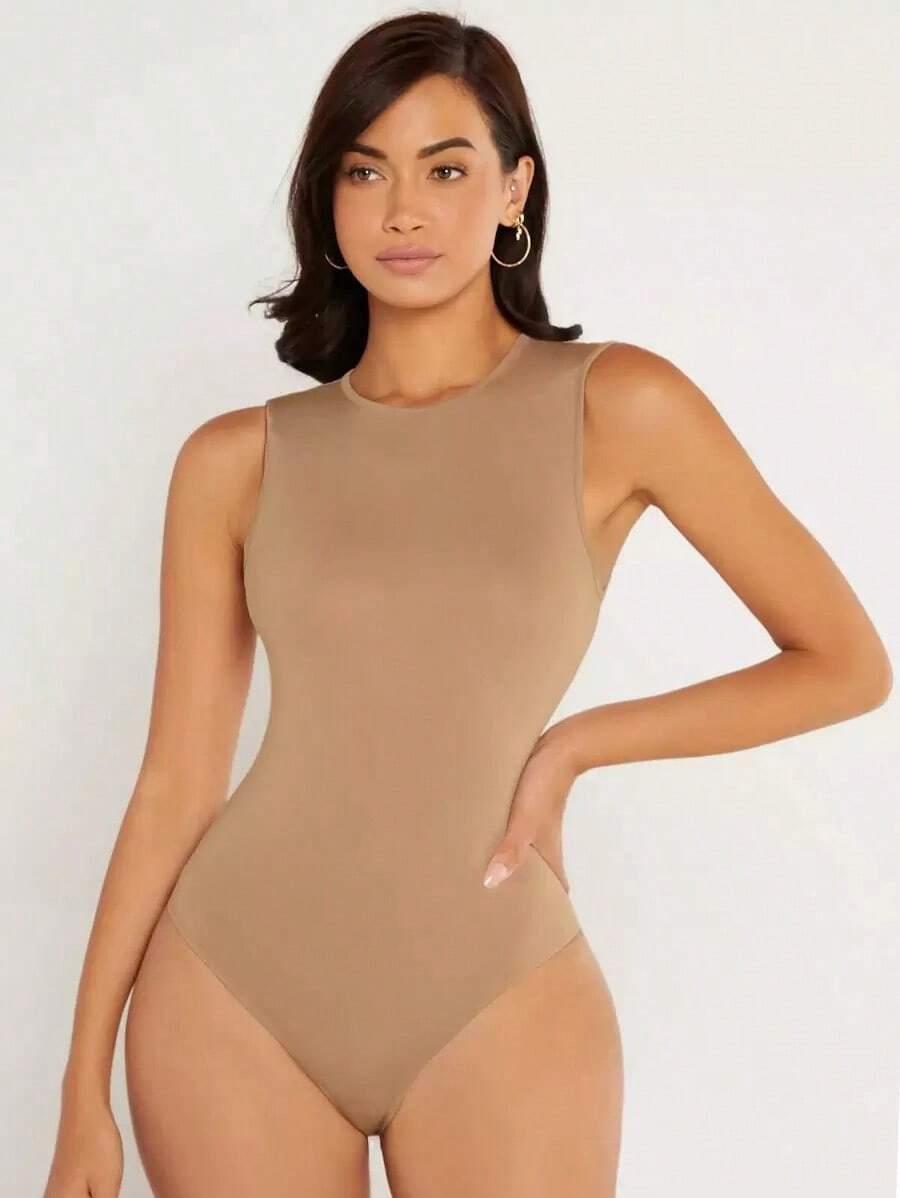 Body tank unicolor de cuello redondo ajustado - Albaricoque - Ver 1