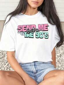 1 Piece Women's T-Shirt With Graphic Print 'Send Me Back To The 90s', Casual For Daily Wear, Round Neck, Short Sleeve, Soft And Comfortable, 220g/180g, 100% Cotton - 白色 - 查看 6