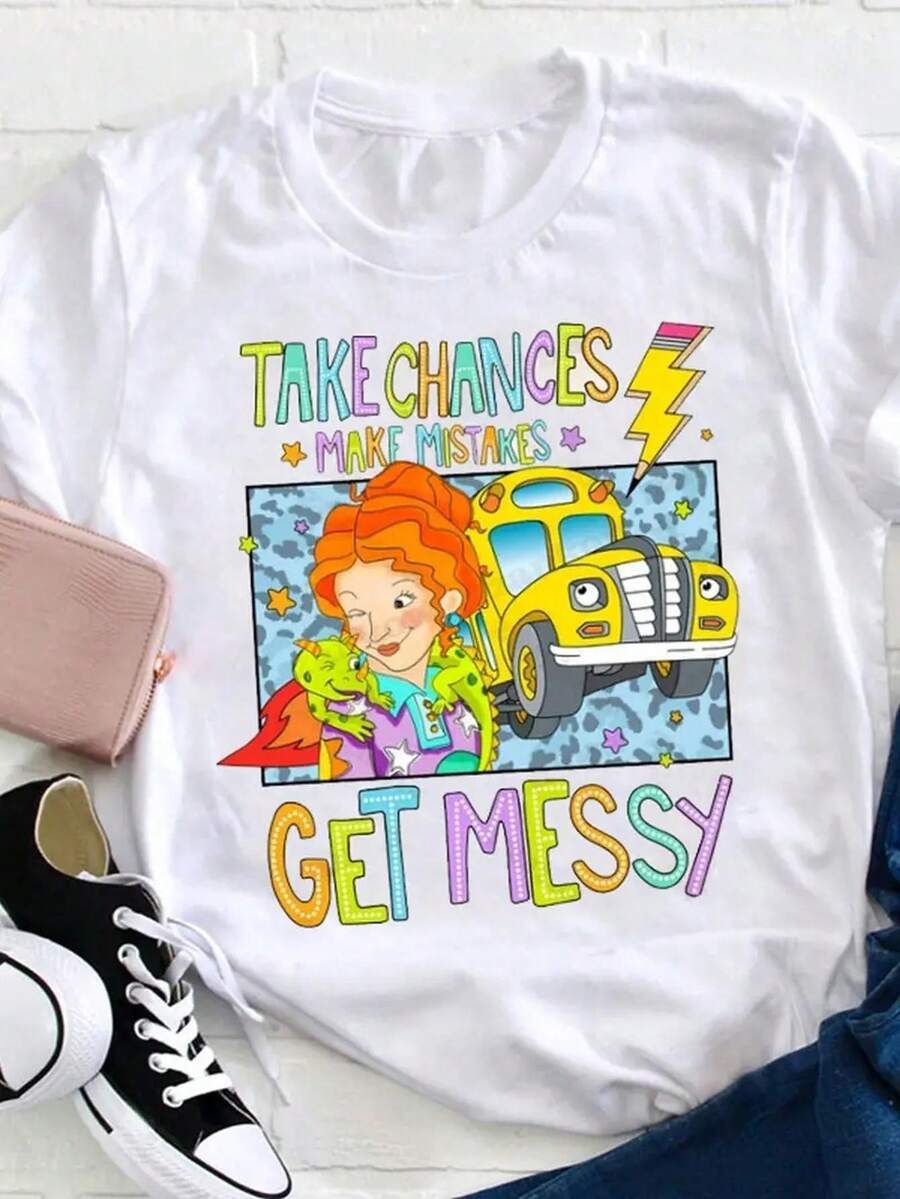 Women's Printed T-Shirt, Comfortable And Loose-Fitting, Round Neck, Stylish For All Seasons, Casual Top, Local Shipping, Summer Blouse, A Must-Have For Summer Parties - 白色 - 查看 1